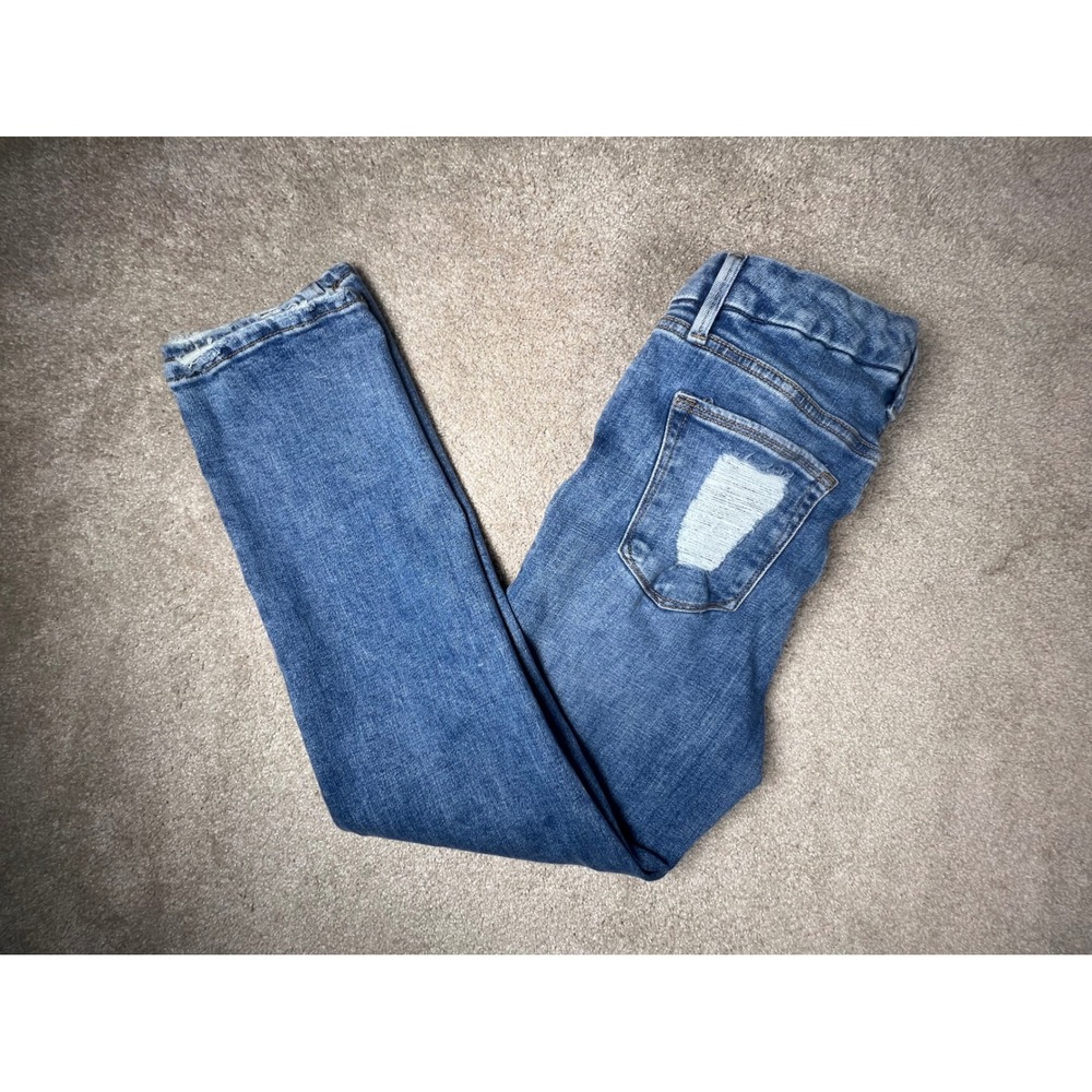 Good American Good Straight Jeans Womens 6/28 Indigo205 High Rise Raw Hem‎